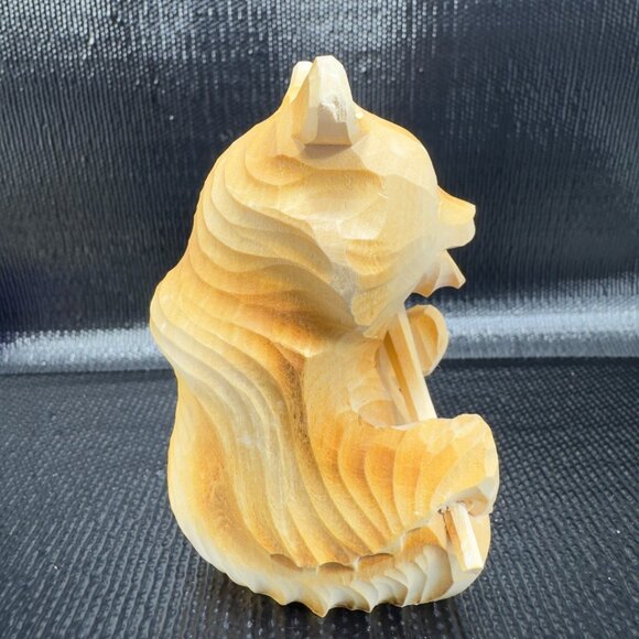 Russian Folk Art Hand Carved Wooden Bear With Spoon Figurine Vintage Decor - Picture 7 of 10